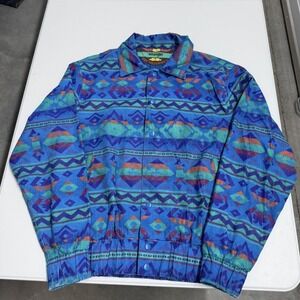 Vintage Wrangler Brushpopper Jacket Mens M Blue Southwestern Geometric Aztec